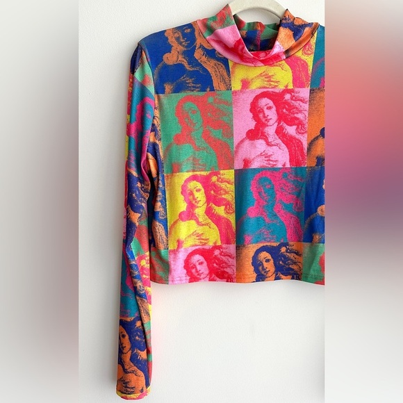 NASTY GAL Kitsch Postcard Mesh Cropped Top, Multicolored, Size 14, NWT - Picture 6 of 16